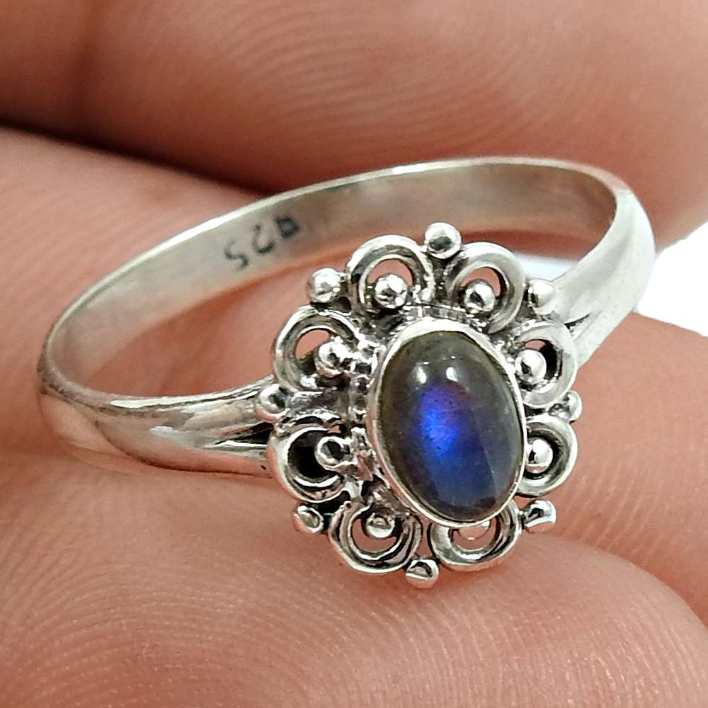 Rainbow Moonstone Gemstone Ring 925 Sterling Silver Handmade Indian Jewelry D42