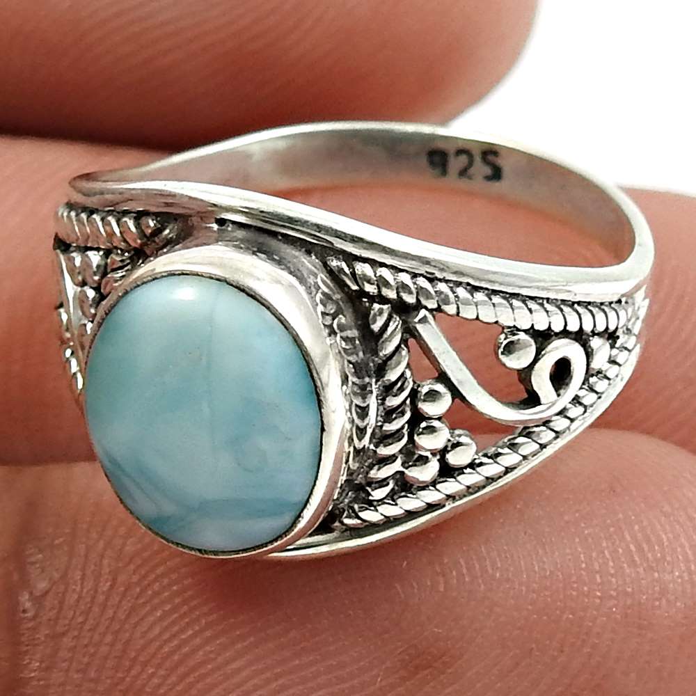 Larimar Gemstone Ring 925 Sterling Silver Indian Jewelry V42