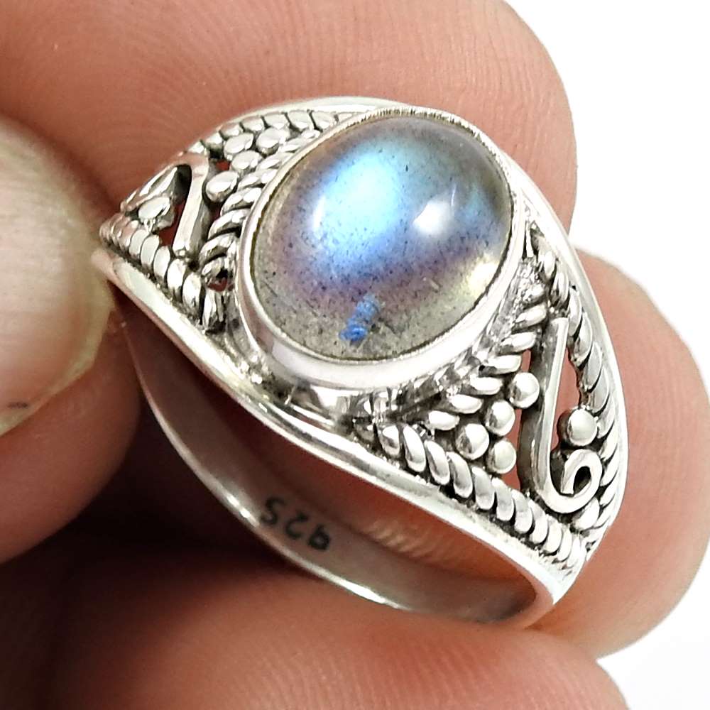 Larimar Gemstone Ring 925 Sterling Silver Indian Jewelry V42