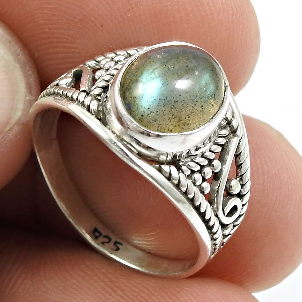 Larimar Gemstone Ring 925 Sterling Silver Indian Jewelry V42