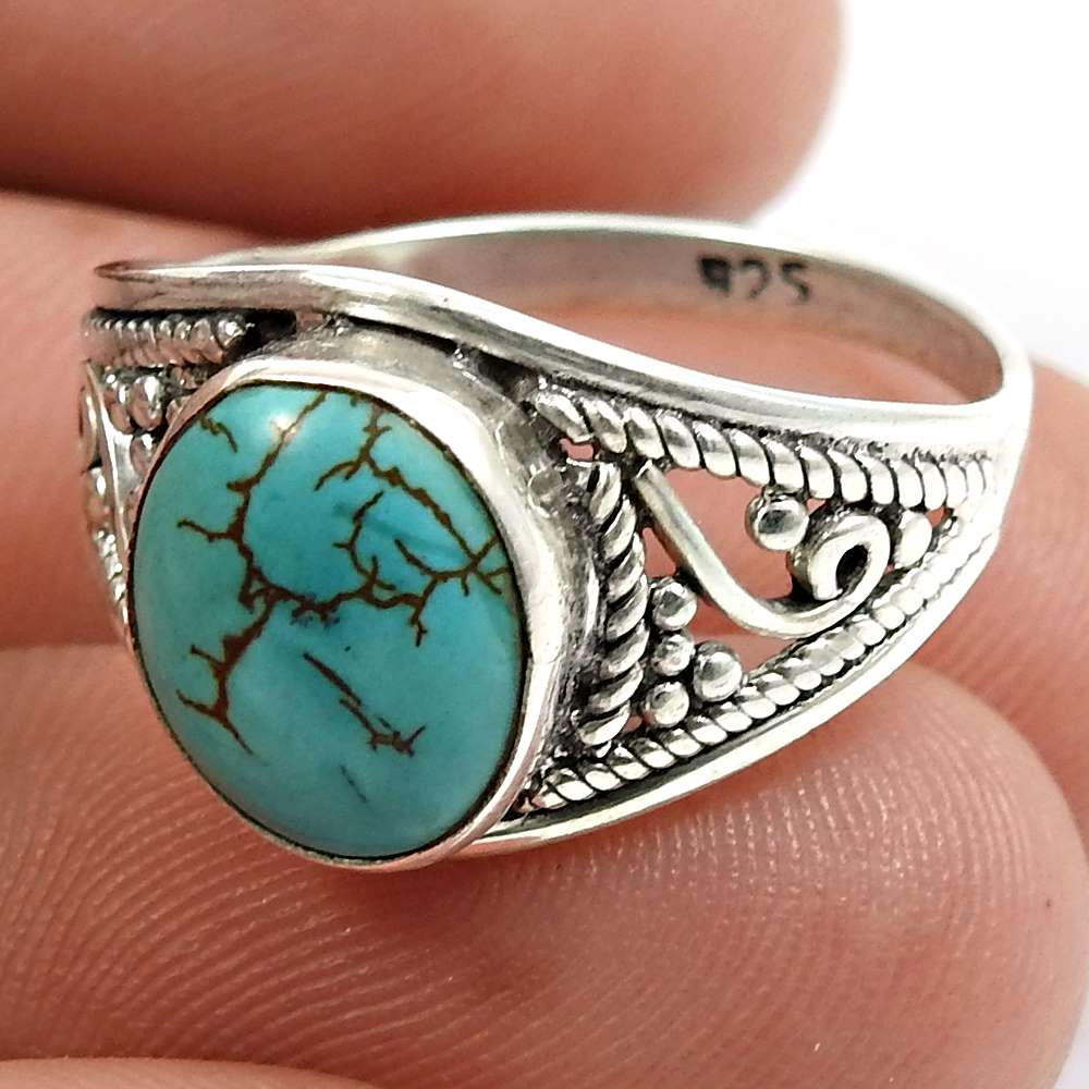 Larimar Gemstone Ring 925 Sterling Silver Indian Jewelry V42