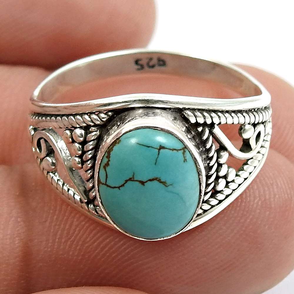 Larimar Gemstone Ring 925 Sterling Silver Indian Jewelry V42