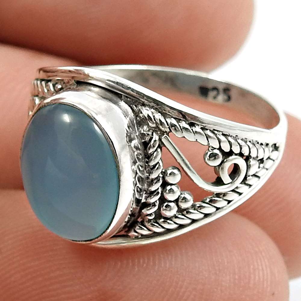 Larimar Gemstone Ring 925 Sterling Silver Indian Jewelry V42