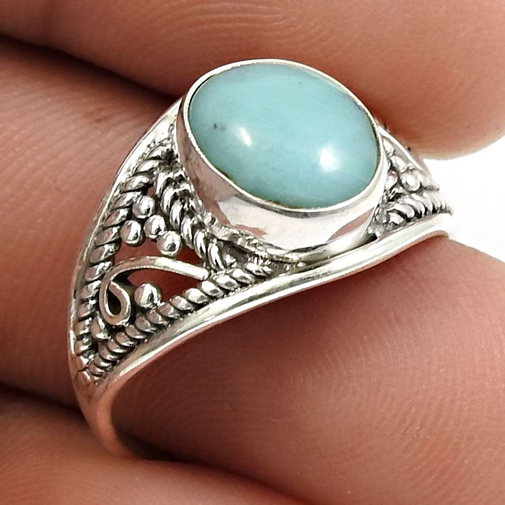 Larimar Gemstone Ring 925 Sterling Silver Indian Jewelry V42