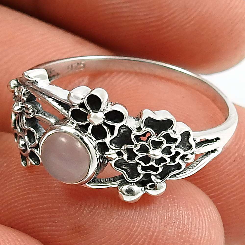 Labradorite Gemstone Flower Ring 925 Sterling Silver Handmade Jewelry C45