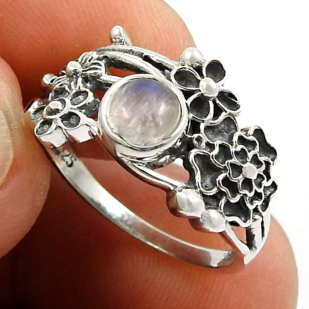 Labradorite Gemstone Flower Ring 925 Sterling Silver Handmade Jewelry C45