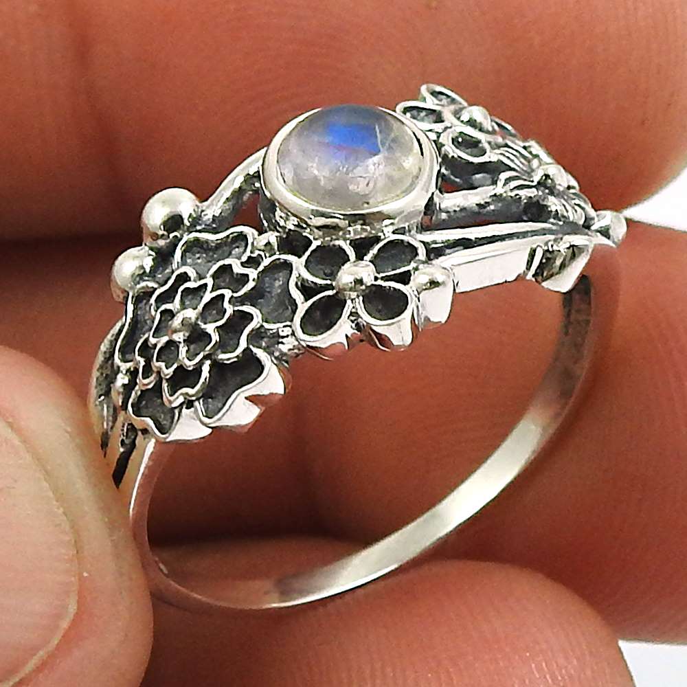 Labradorite Gemstone Flower Ring 925 Sterling Silver Handmade Jewelry C45