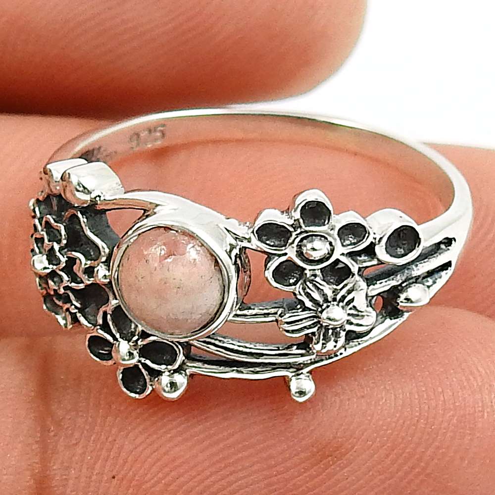 Labradorite Gemstone Flower Ring 925 Sterling Silver Handmade Jewelry C45