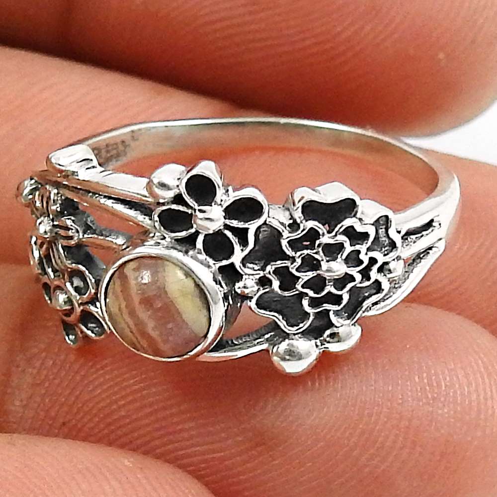 Labradorite Gemstone Flower Ring 925 Sterling Silver Handmade Jewelry C45