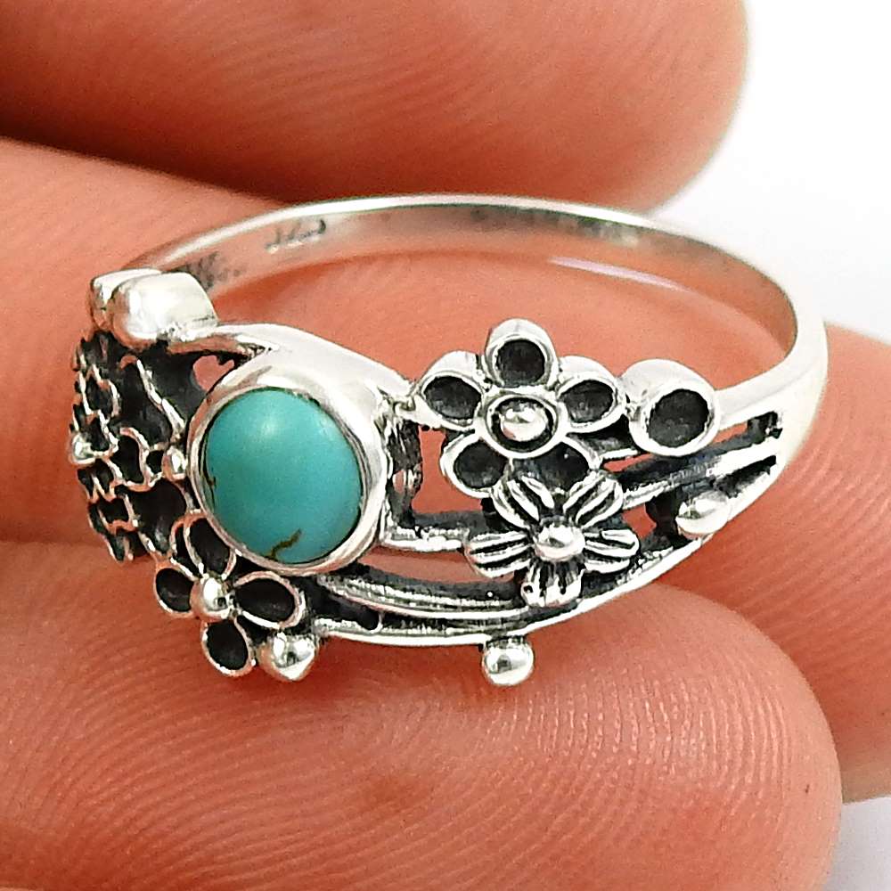 Labradorite Gemstone Flower Ring 925 Sterling Silver Handmade Jewelry C45