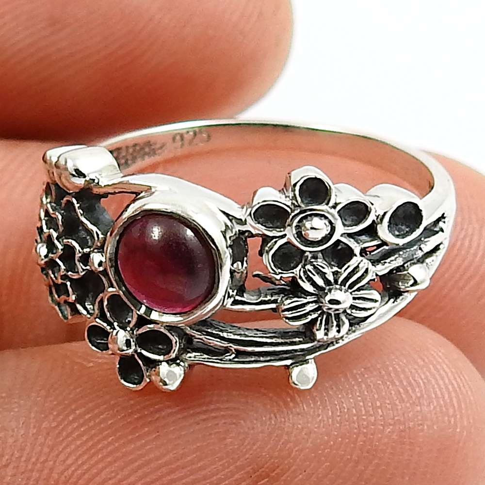 Labradorite Gemstone Flower Ring 925 Sterling Silver Handmade Jewelry C45