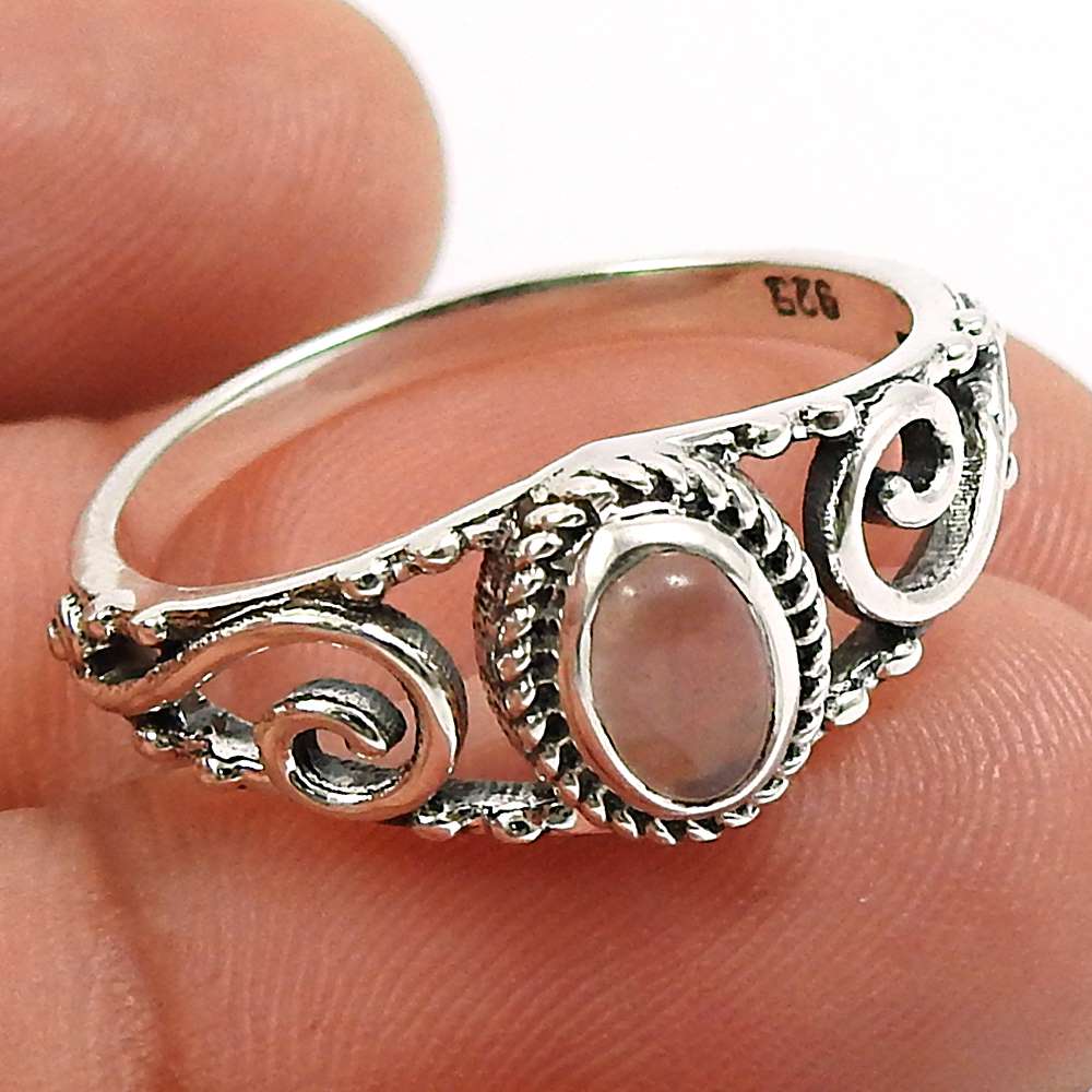 Rainbow Moonstone Gemstone Ring 925 Sterling Silver Stylish Jewelry Q1