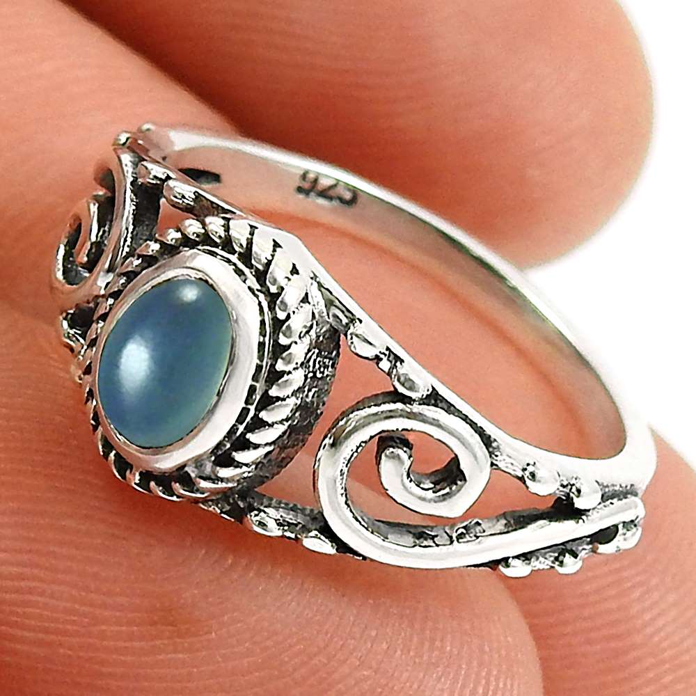 Rainbow Moonstone Gemstone Ring 925 Sterling Silver Stylish Jewelry Q1