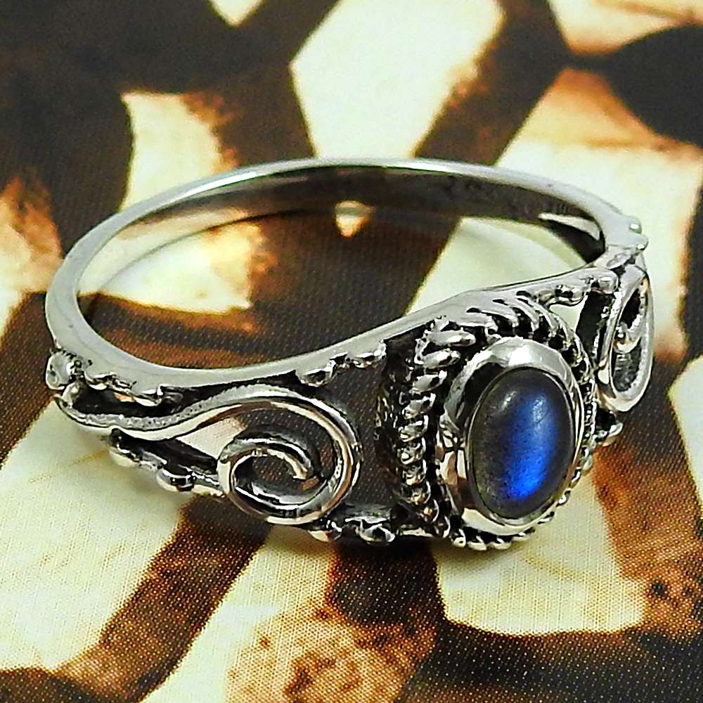 Rainbow Moonstone Gemstone Ring 925 Sterling Silver Stylish Jewelry Q1