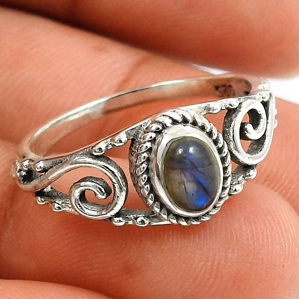 Rainbow Moonstone Gemstone Ring 925 Sterling Silver Stylish Jewelry Q1