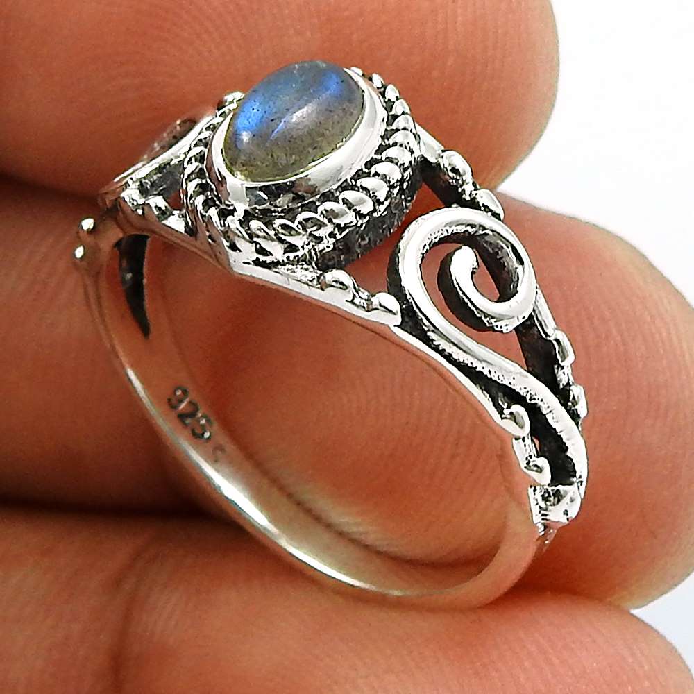 Rainbow Moonstone Gemstone Ring 925 Sterling Silver Stylish Jewelry Q1