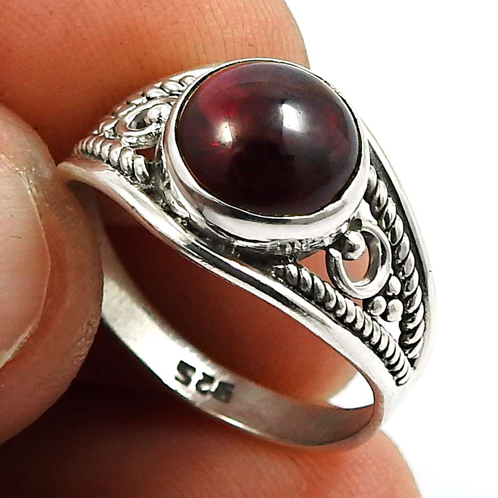 Garnet Gemstone Ring 925 Sterling Silver Indian Handmade Jewelry C62