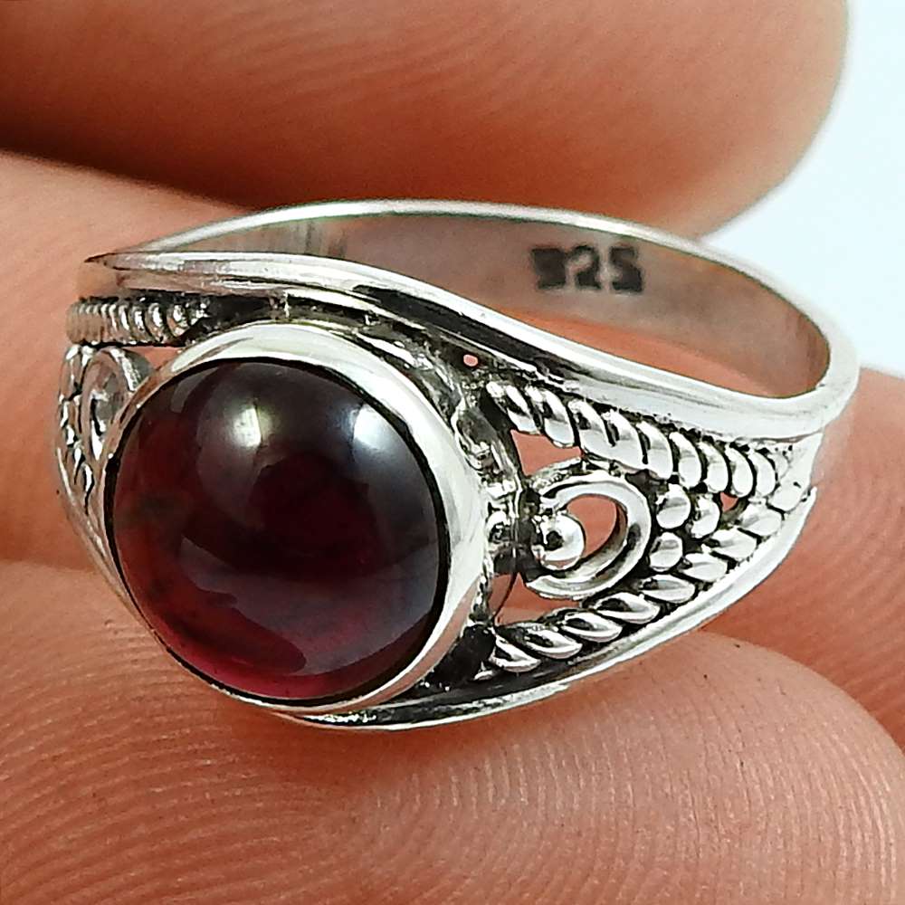 Garnet Gemstone Ring 925 Sterling Silver Indian Handmade Jewelry C62