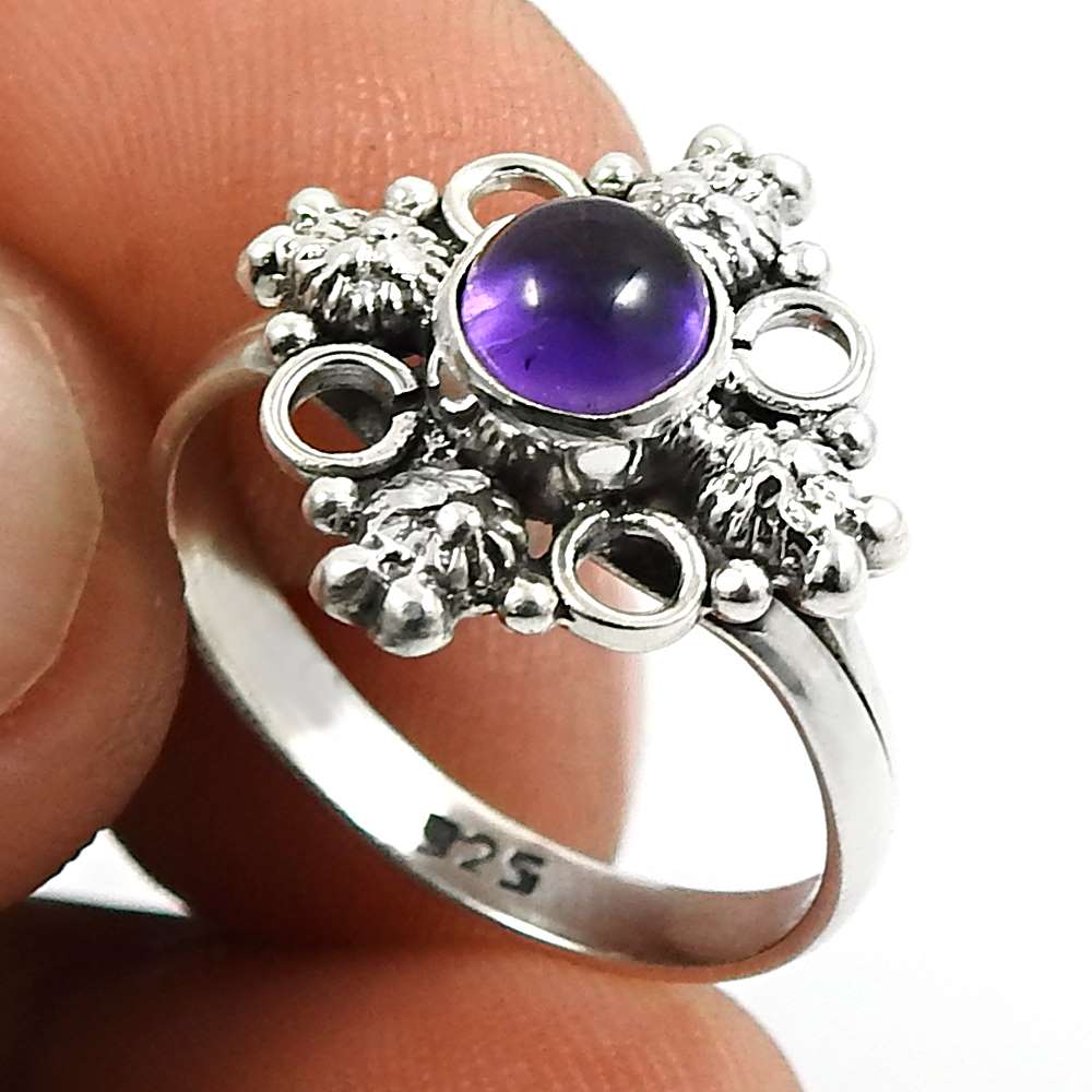 Amethyst Gemstone Ring 925 Sterling Silver Handmade Indian Jewelry L64