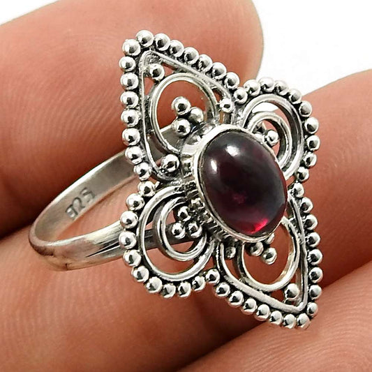 Garnet Gemstone Artisan Ring 925 Sterling Silver Vintage Look Jewelry Z64