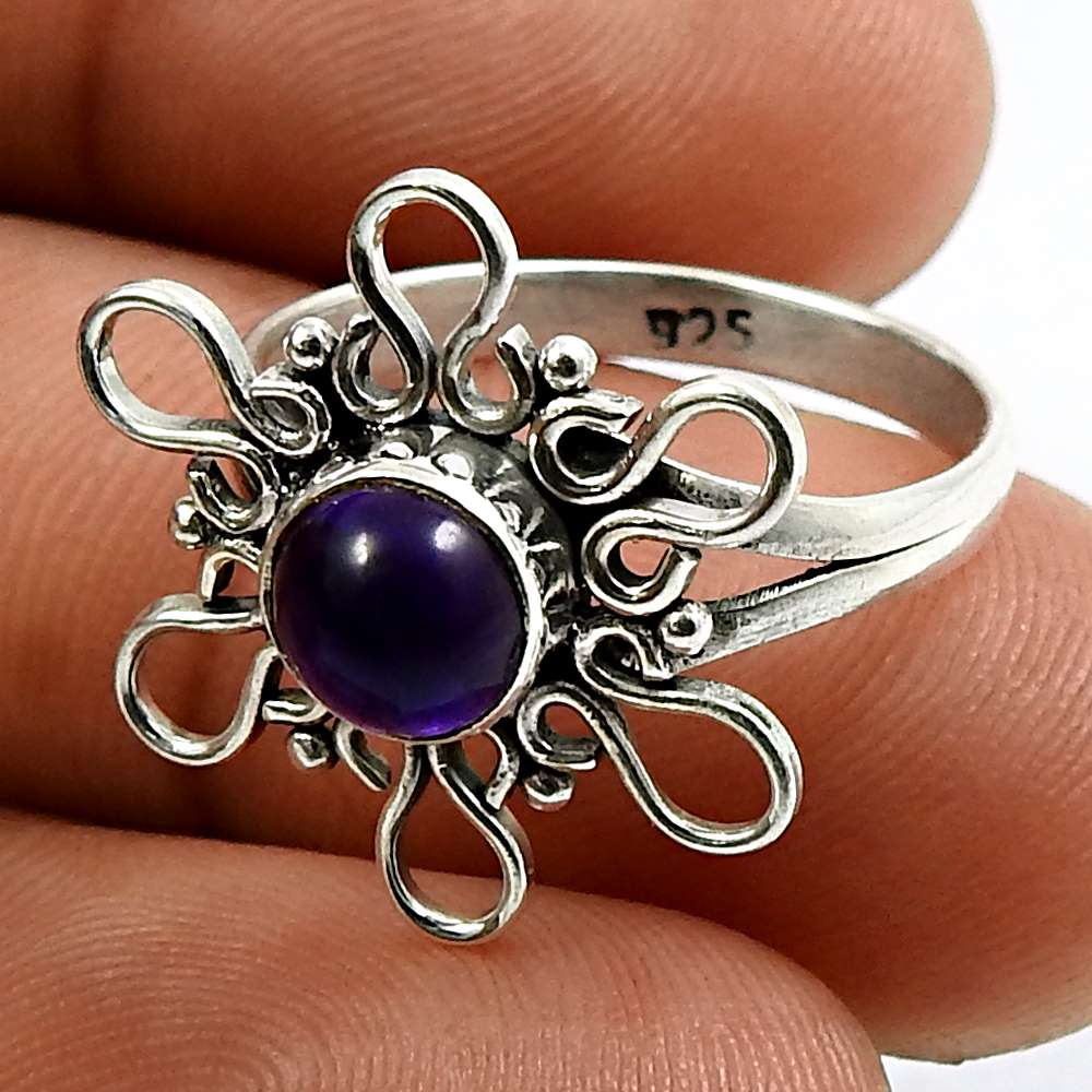 Amethyst Gemstone Ring 925 Sterling Silver Handmade Indian Jewelry H68