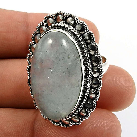 925 Sterling Silver Jewelry Oval Shape Aquamarine Gemstone Ring Size 7 A24