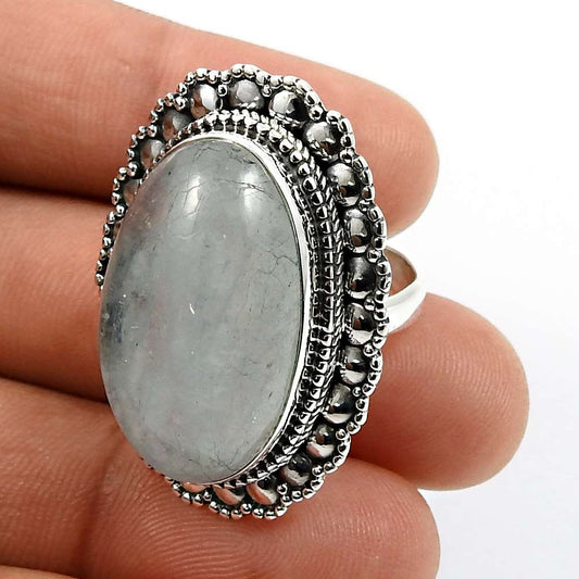 Oval Shape Aquamarine Gemstone Jewelry 925 Fine Sterling Silver Ring Size 7 B24