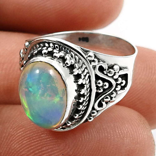 Oval Shape Opal Gemstone Ring Size 6 925 Sterling Silver HANDMADE Jewelry O27
