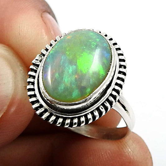 Oval Shape Opal Gemstone Ring Size 8 925 Sterling Silver Fine Jewelry B28