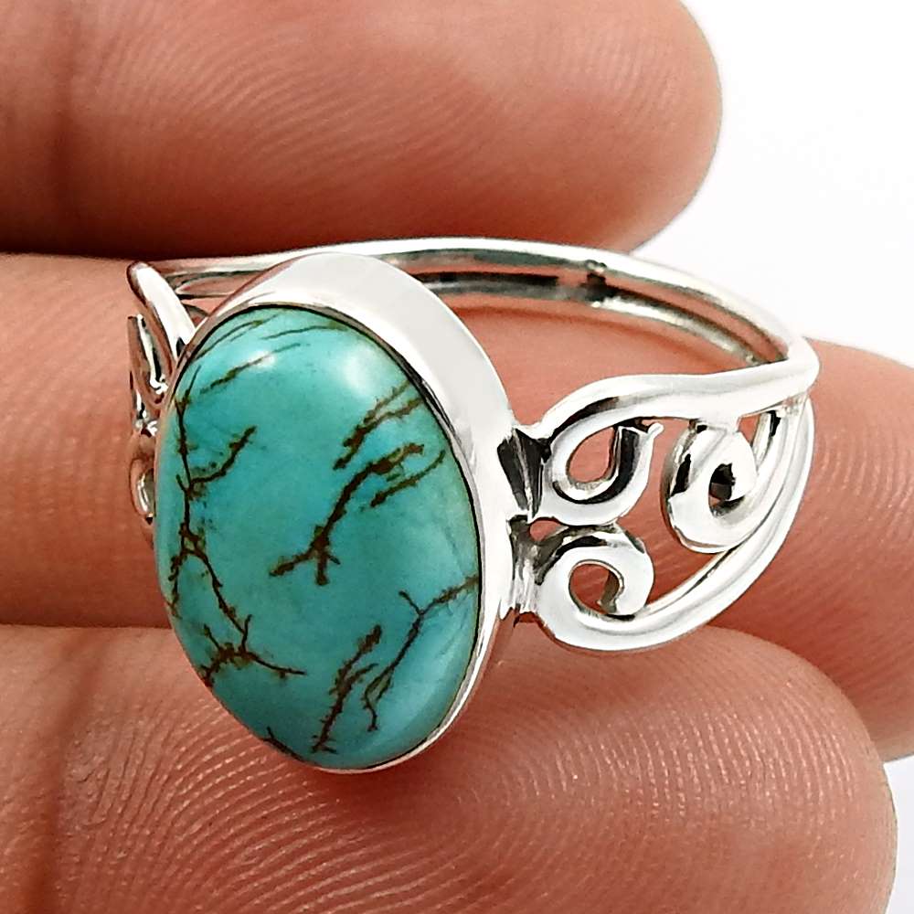 Turquoise Gemstone Ring Size 6 925 Sterling Silver Jewelry F42