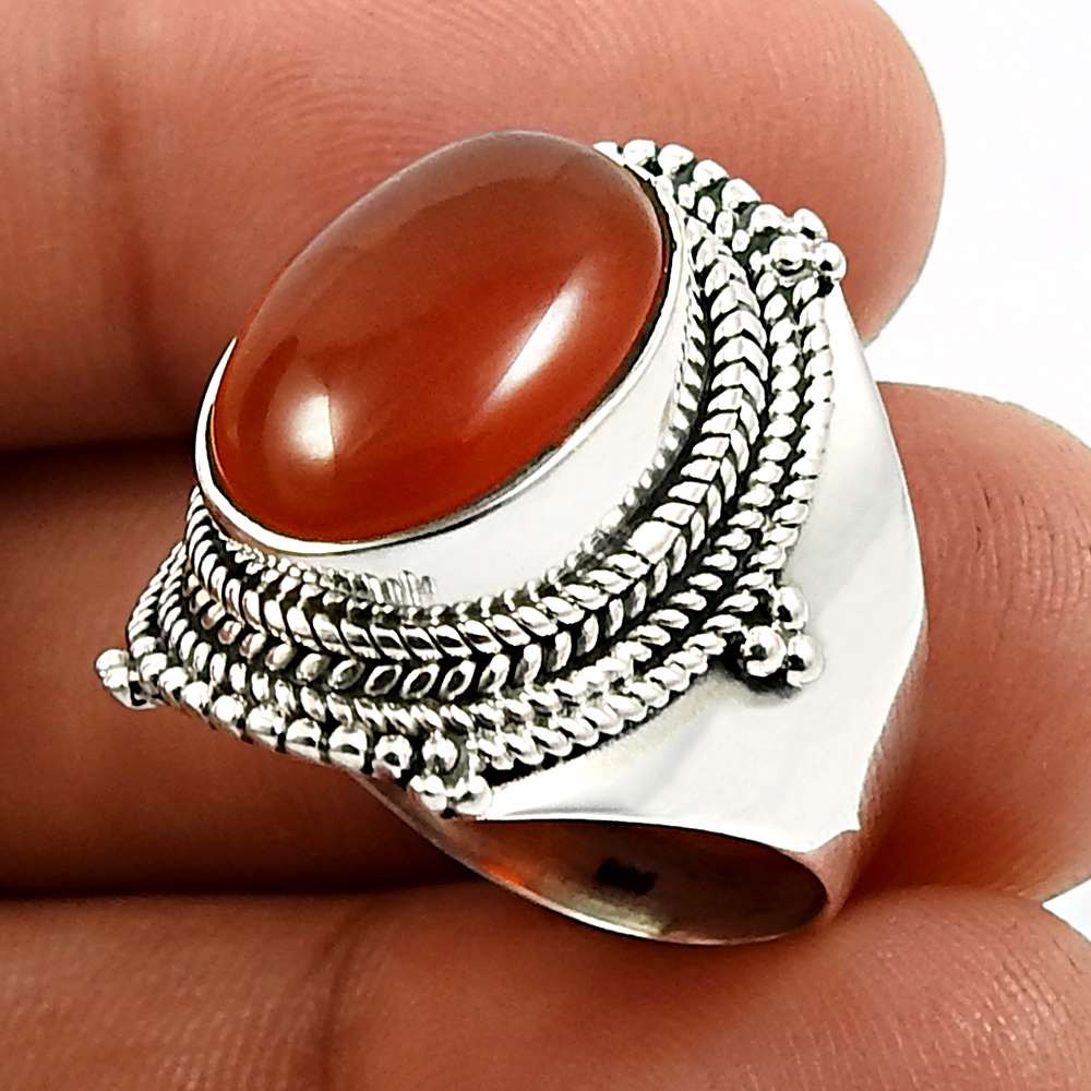 Carnelian Gemstone Jewelry 925 Solid Sterling Silver Ring Size 9 A43