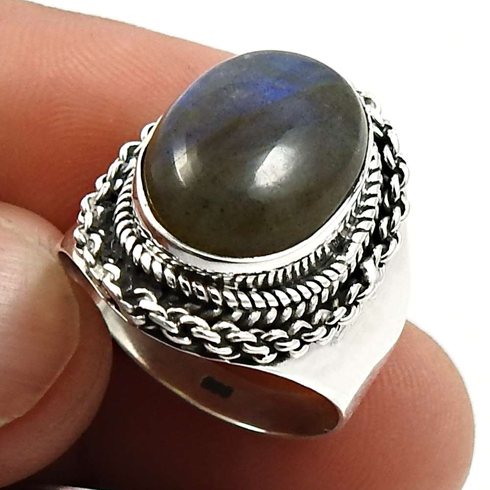 925 Sterling Silver Jewelry Lapis Lazuli Gemstone Ring Size 7 Q2