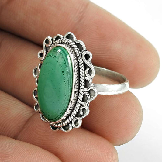 Natural Malachite Solitaire Vintage Ring Size 8 925 Silver For Girls G14