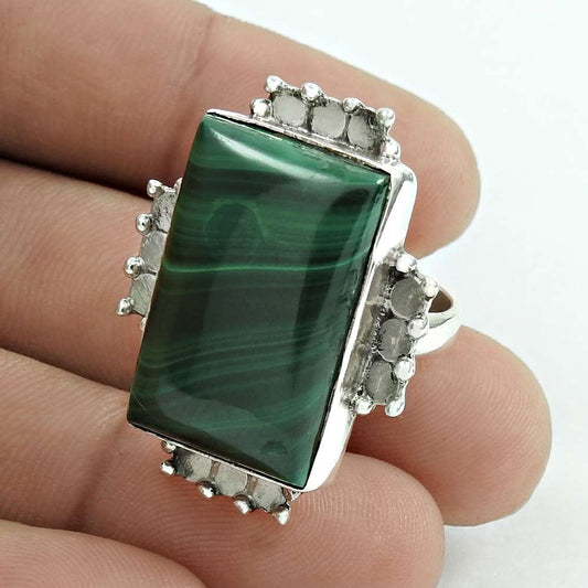 Christmas Gift Natural Malachite Statement Ring Size 7 925 Sterling Silver D19