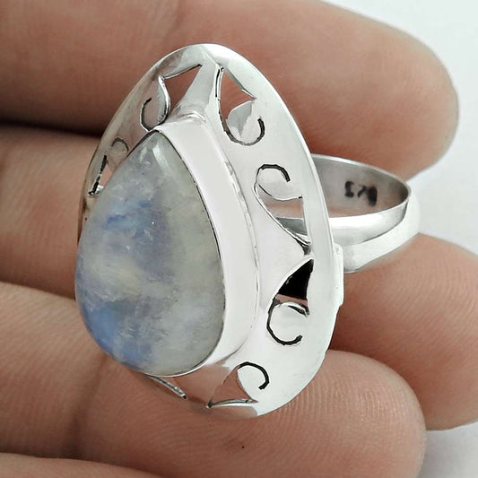 Christmas Gift Solitaire Ring Size 8 925 Silver Natural Moonstone Gemstone B10