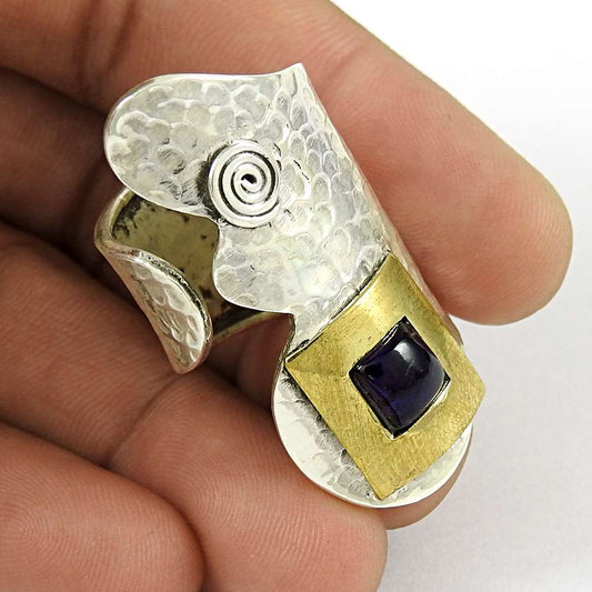 Woman Gift Natural Amethyst Statement Boho Ring Size 8 925 Silver E14