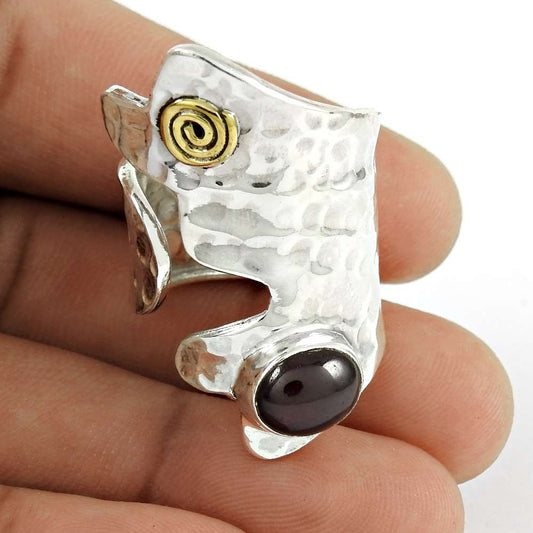 Woman Gift Statement Ring Size 8.5 925 Silver Natural Garnet Gemstone F14