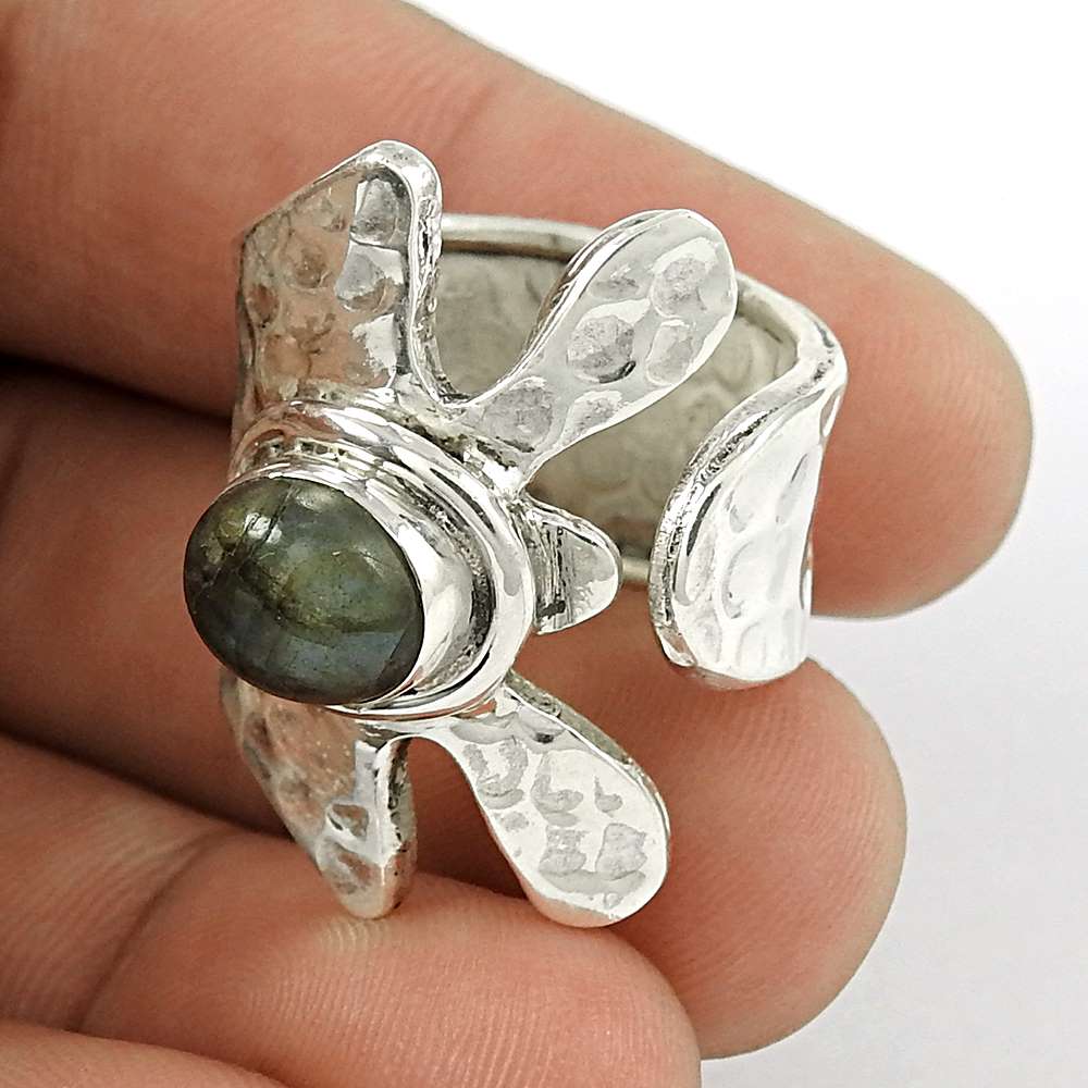 Woman Gift Statement Boho Ring Size 7 925 Silver Natural Labradorite G14