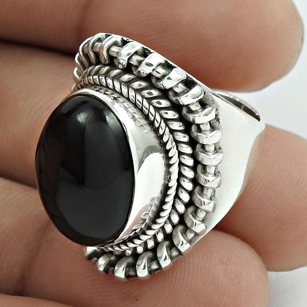 Natural Onyx Gemstone 925 Silver Solitaire Boho Ring Size 6 For Girls J10