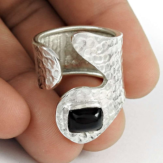 Woman Gift Natural Onyx Statement Ring Size 8 925 Silver I14