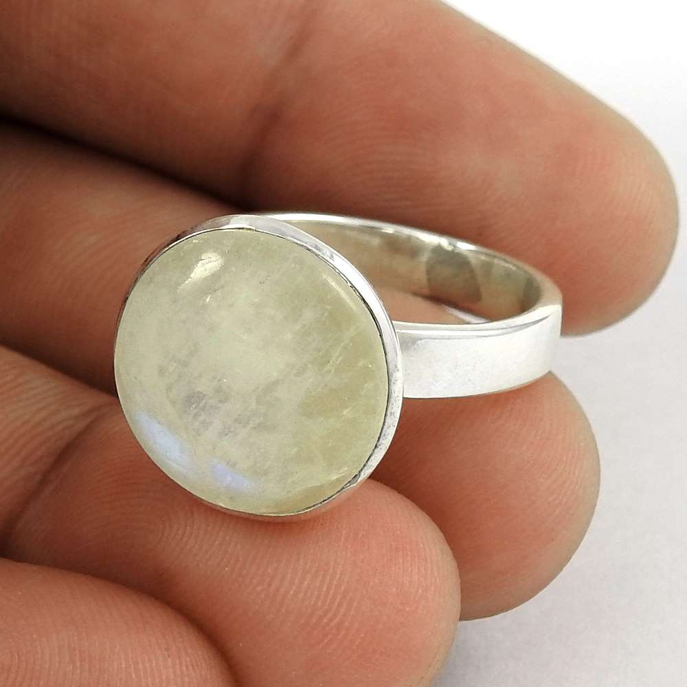 Woman Gift Rainbow Moonstone Cocktail Bohemian Ring Size 7.5 925 Silver I34