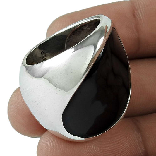 Woman Gift Natural Onyx Gemstone 925 Silver Solitaire Ring Size 7.5 B17