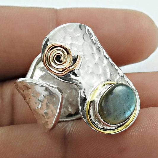 Christmas Gift 925 Silver Natural Labradorite Cocktail Boho Ring Size 7 C11