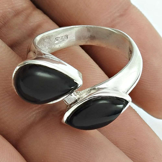 Christmas Gift Solitaire Ring Size 8 925 Silver Natural Onyx Gemstone D24