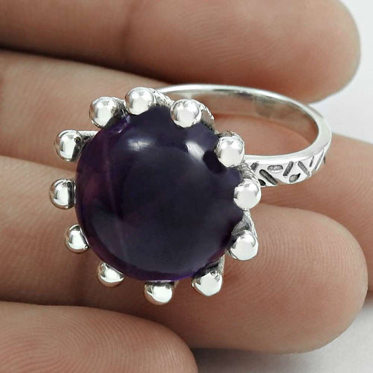 Christmas Gift Natural Amethyst Solitaire Ring Size 7 925 Sterling Silver F24