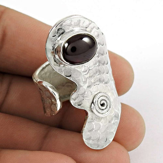 Woman Gift 925 Silver Natural Garnet Gemstone Statement Ring Size 8.5 H17