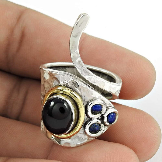 Woman Gift 925 Silver Natural Onyx Solitaire Ring Size 6.5 L14
