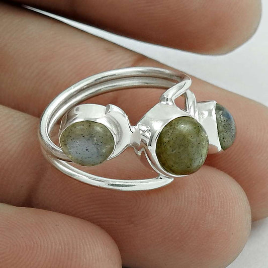 Christmas Gift Cocktail Ring Size 6 925 Silver Natural Labradorite Gemstone L24