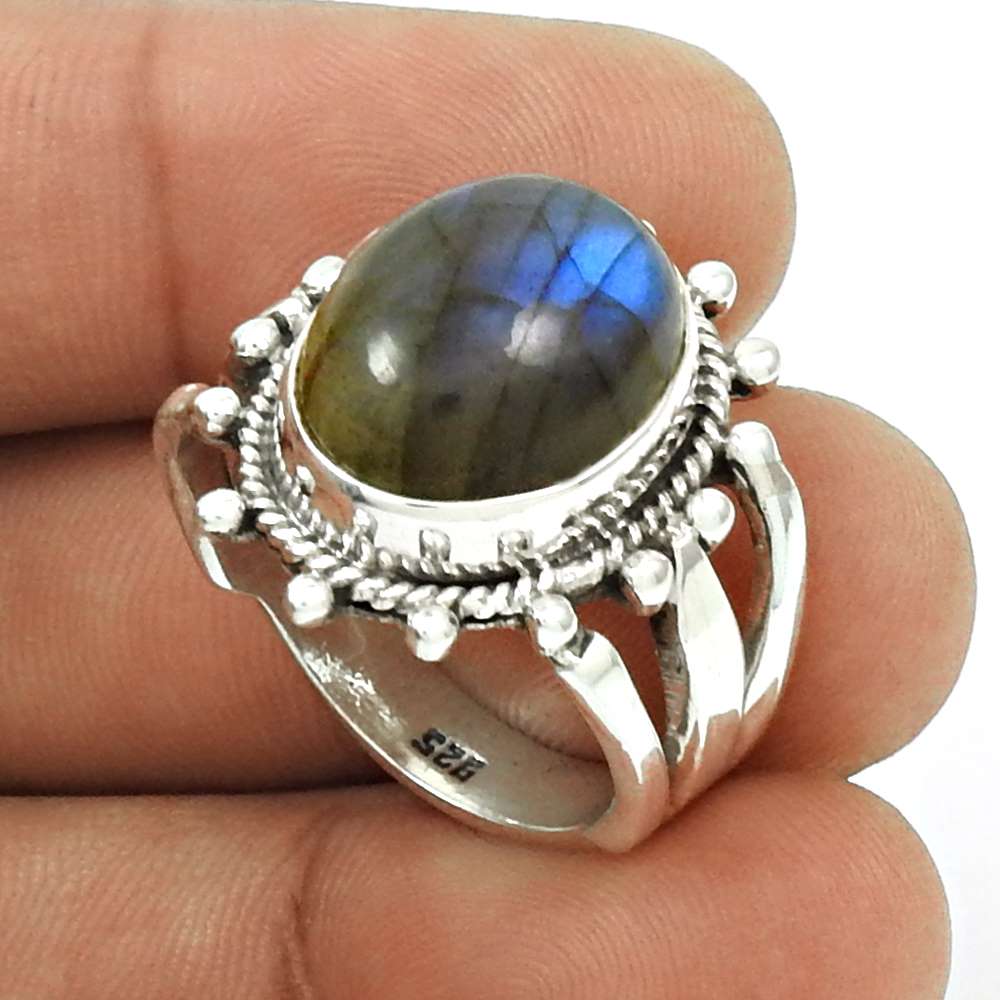 Trendy 925 Sterling Silver Labradorite Gemstone Ring Jewelry
