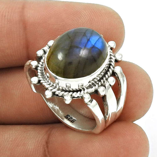 Trendy 925 Sterling Silver Labradorite Gemstone Ring Jewelry